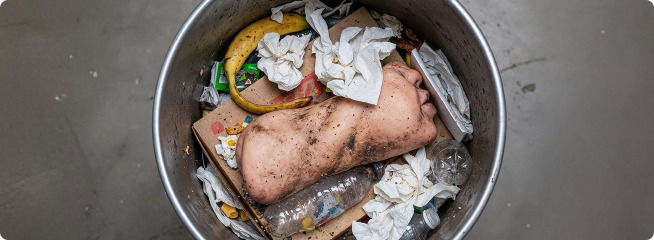 Dirty onahole in trash bin